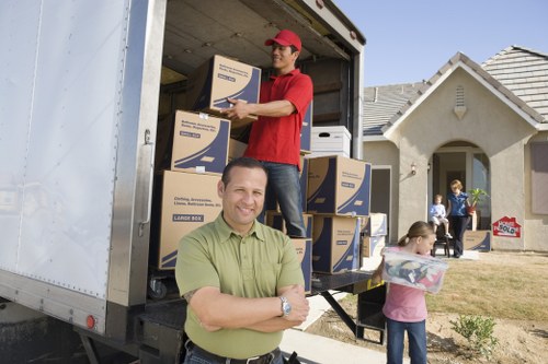 Packed office items ready for transport during a business move